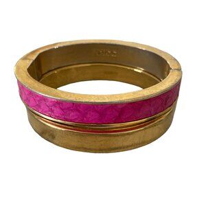 J CREW Lot of 2 cuffs pink embossed leather pink and gold magnetic clasp